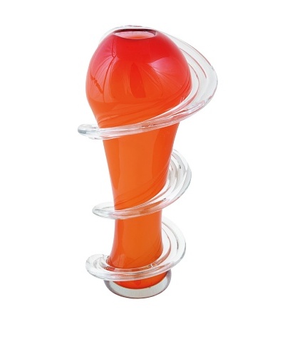 Meridian Glass Tall Spiral Hand-Blown Vase, Red/Orange