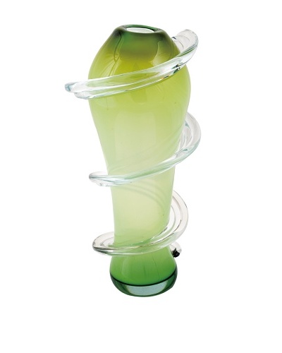 Meridian Glass Tall Spiral Hand-Blown Vase, Green