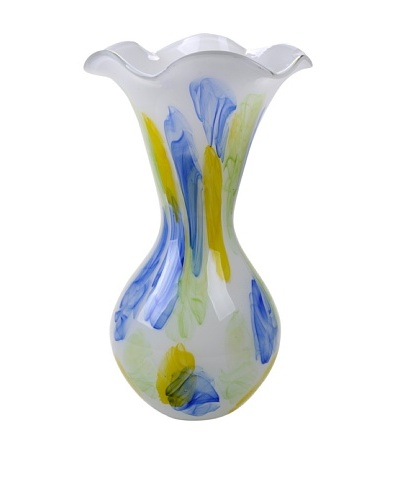 Meridian Glass Hand-Blown Watercolor Vase, Aqua/Yellow/Lime