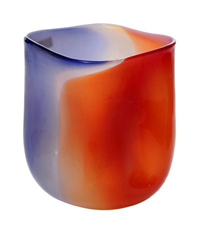 Meridian Glass Abstract Hand-Blown Vase with Round Bottom, Cobalt/Orange