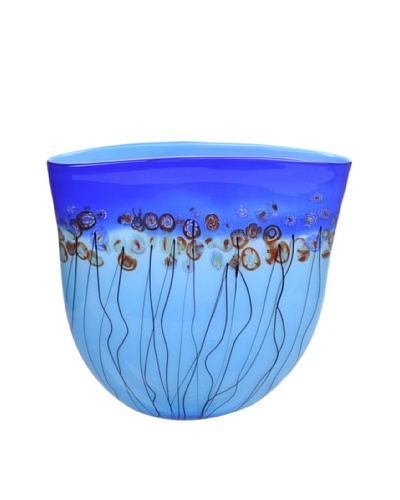 Meridian Glass Dotted Hand-Blown Glass Vase, Aqua/Cobalt