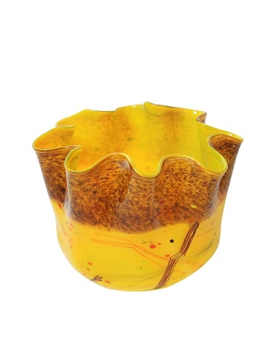 Meridian Glass Hand-Blown Ruffle Vase, Yellow/Multi