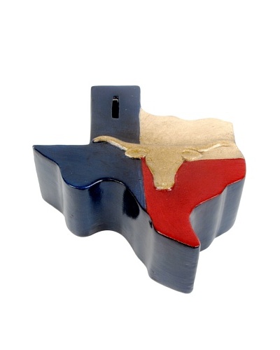 Metrotex Hand-Painted Ceramic Texas Longhorn Bank with Removable Money Plug, Red/White/Blue