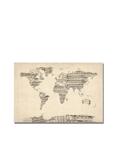 Michael Tompsett Old Sheet Music World Map Print on Canvas