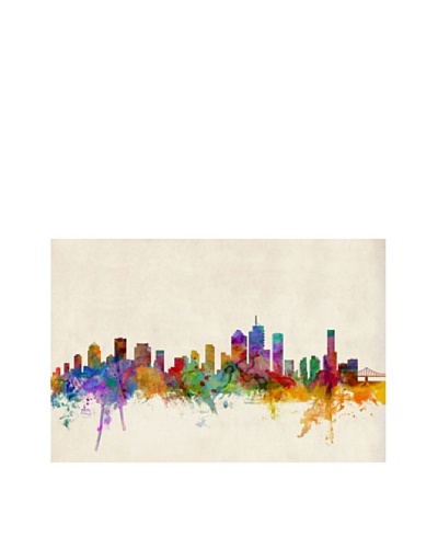 Trademark Fine Art Brisbane Watercolor Skyline by Michael Tompsett