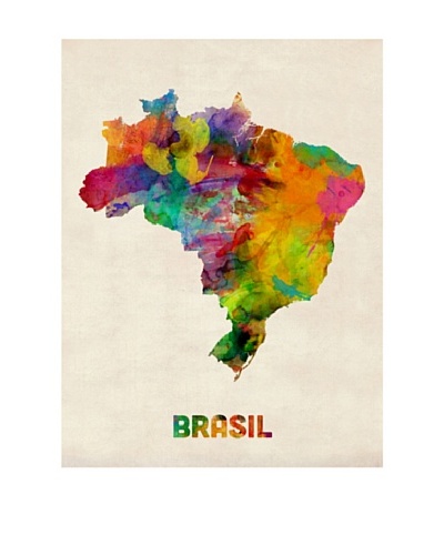 Trademark Fine Art Brasil Watercolor Map by Michael Tompsett
