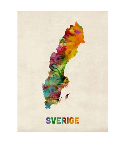 Trademark Fine Art Sweden Watercolor Map by Michael Tompsett