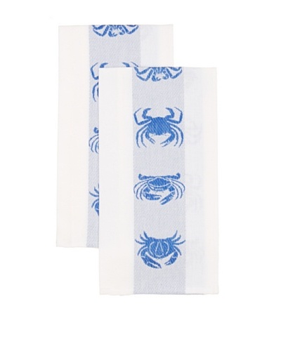 Mierco Fine Linens Set of 2 Crab Tea Towels, White/Blue, 20 x 28