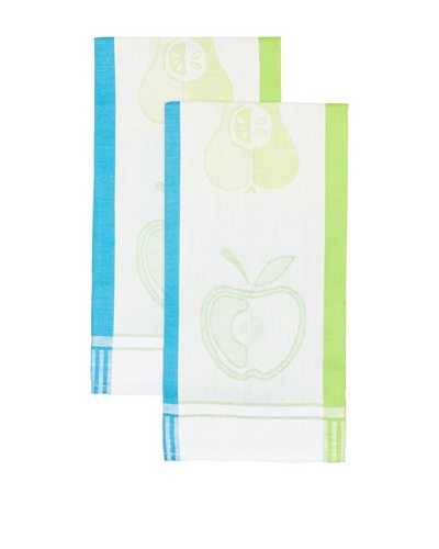 Mierco Fine Linens Set of 2 Apple Jacquard Tea Towels, Blue/Green, 20 x 28