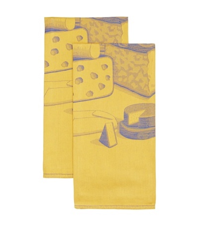 Mierco Fine Linens Set of 2 Formaggio Cheese Jacquard Tea Towels, Yellow/Blue, 23 x 32