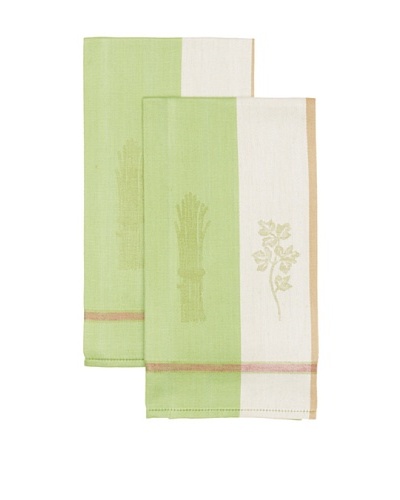Mierco Fine Linens Set of 2 Vegetable Jacquard Tea Towels [Green/Taupe]