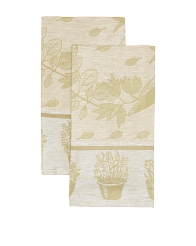 Mierco Fine Linens Set of 2 Herbs Jacquard Tea Towels, Yellow/Taupe, 20 x 28