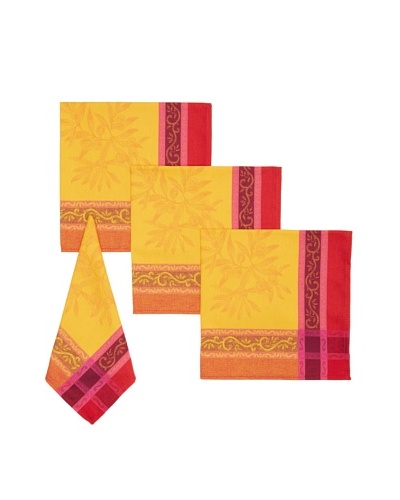 Mierco Fine Linens Set of 4 Olives Jacquard Napkins, Red/Gold, 18 x 18