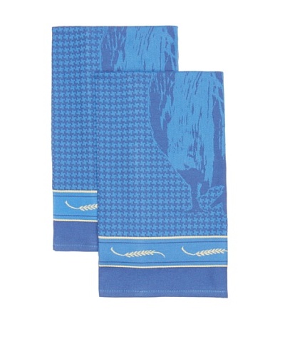Mierco Fine Linens Set of 2 Rooster Jacquard Tea Towels [Blue]