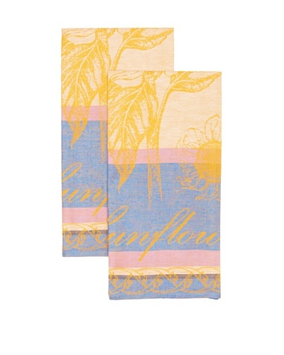 Mierco Fine Linens Set of 2 Sunflowers Jacquard Tea Towels [Blue]