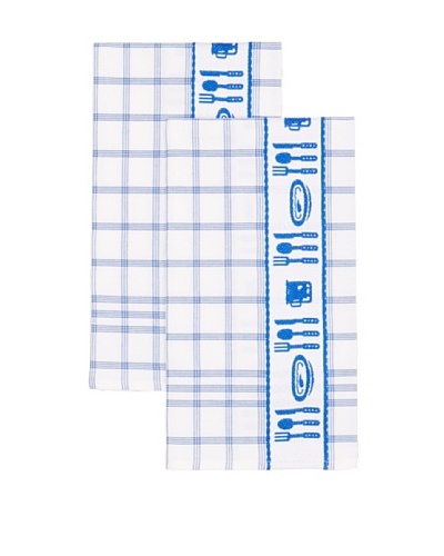 Mierco Fine Linens Set of 2 Cutlery Jacquard Tea Towels, White/Blue, 20 x 26