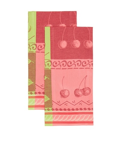Mierco Fine Linens Set of 2 Cherries Jacquard Tea Towels, Red/Green, 23 x 32
