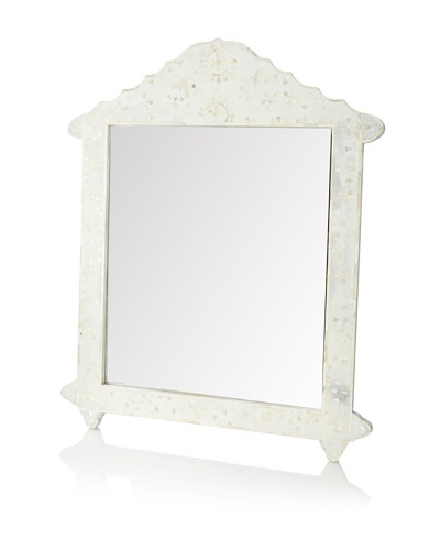 Mili Designs Butterfly Design Bone Inlay Crown Mirror, White/White