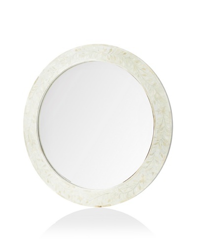 Mili Designs Round Black Bone Inlay Mirror, White/White