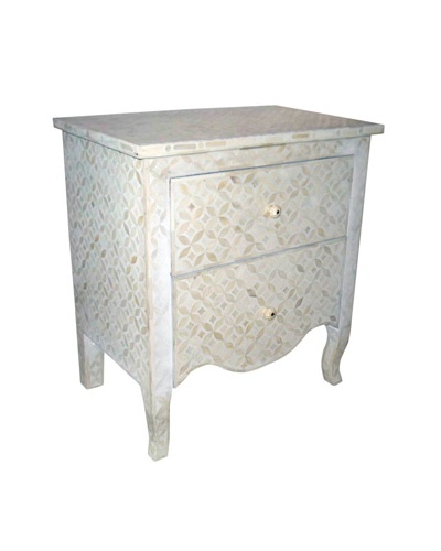 Mili Designs 2 Drawers Geo Design Mother of Pearl Inlay Bedside, White/White