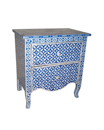 Mili Designs 2 Drawers Geo Design Mother of Pearl Inlay Bedside, Blue/Cream