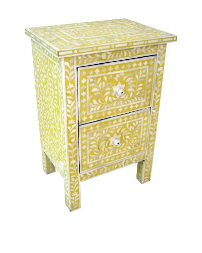 Mili Designs 2 Drawers Bone Inlay Bedside, Mustard/Cream