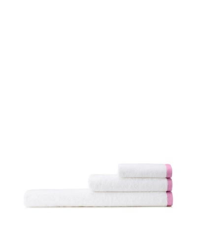 Mili Designs NYC Basic Towel Set with Contrast Border, White/Pink