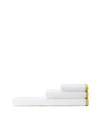 Mili Designs NYC Basic Towel Set with Contrast Border, White/Pistachio