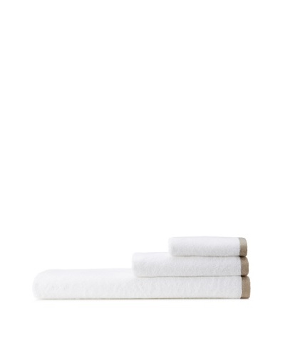 Mili Designs NYC Basic Towel Set with Contrast Border, White/Beige