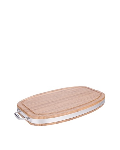MIU France Oval Cutting/Serving Board with Stainless Steel Band and Handle, Brown, 12 x 20