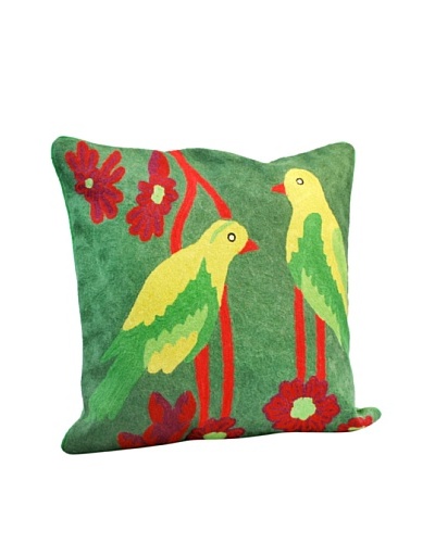 Modelli Creations Yellow Bird Crewel Work Pillow, Green