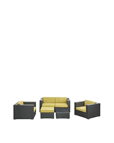 Modway Malibu 5-Piece Outdoor Patio Sofa Set, Espresso/Peridot