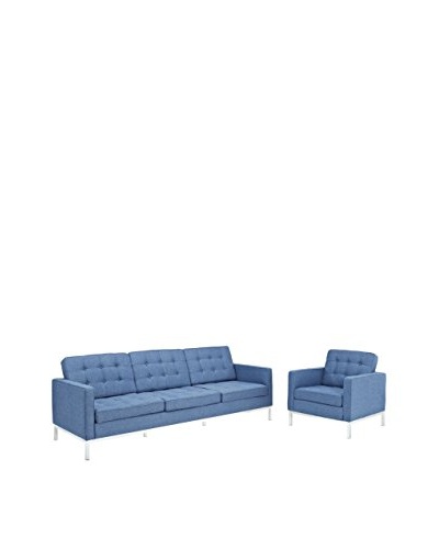 Modway Loft Armchair & Sofa Set, Blue Tweed
