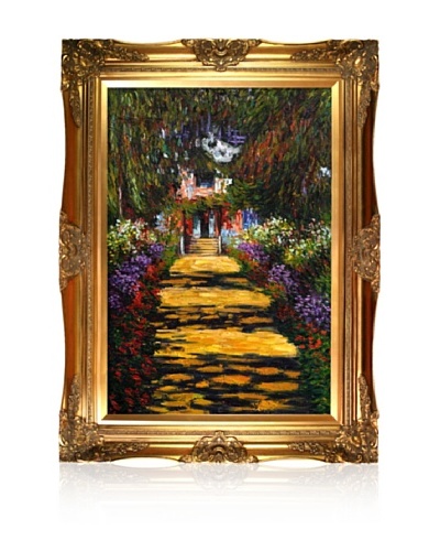 Claude Monet Garden Path at Giverny Framed Oil Painting,  24 x 36