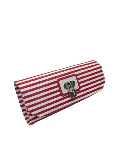 Morelle & Co. Classic Striped Travel Accessories Case with Lock and Key, Red