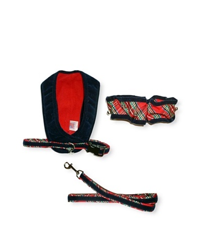 My Canine Kids Walk Fit Harness, Neck Scrunchie & Lead Gift Set [Navy Velvet/Red Plaid]