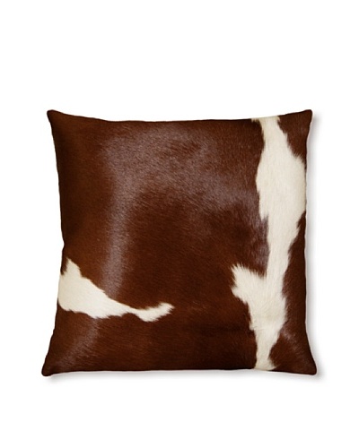 Natural Torino Cowhide Pillow, Brown/White, 16 x 16