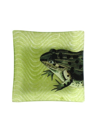 Victoria Fischetti Cropped Frog on Green Handmade Decoupage