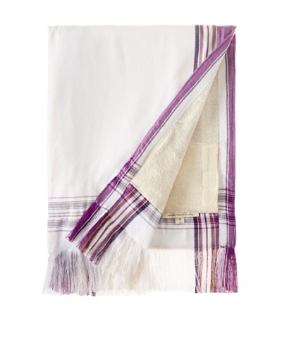 Nomadic Thread Society Fringed Surf Sarong Towel, White/Purple, 69 x 43