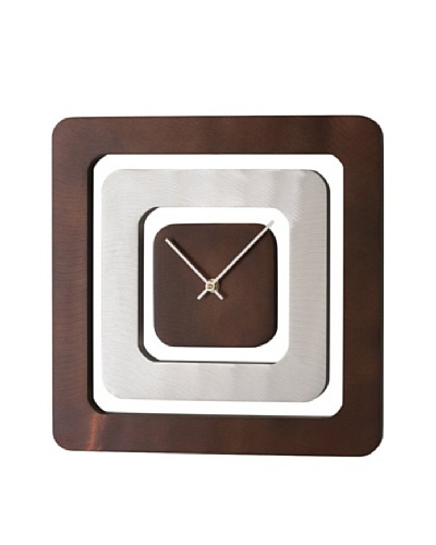 Nova Perimeter Wall Clock, Brushed Aluminum, Dark Brown