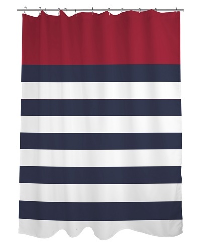 One Bella Casa Nautical Stripes Shower Curtain, Red/Navy/White
