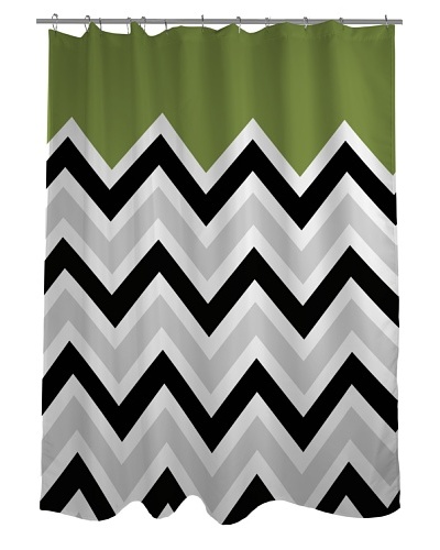 One Bella Casa Chevron Solid Shower Curtain, Black/White/Green