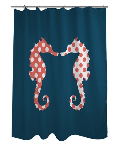 One Bella Casa BFF Seahorse Shower Curtain, Blue/Coral/White