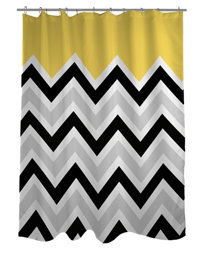 One Bella Casa Chevron Solid Shower Curtain, Black/White/Yellow