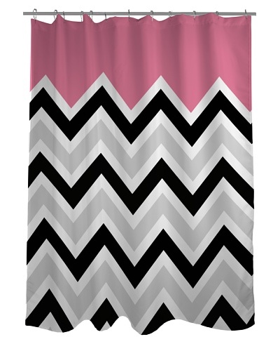 One Bella Casa Chevron Solid Shower Curtain, Black/White/Pink