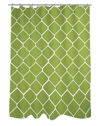 One Bella Casa Fence Shower Curtain, Green/Ivory