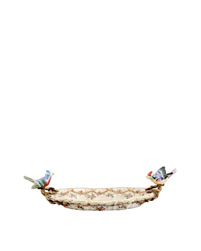 Oriental Danny Freeland Floral Porcelain Platter with Bird Handles