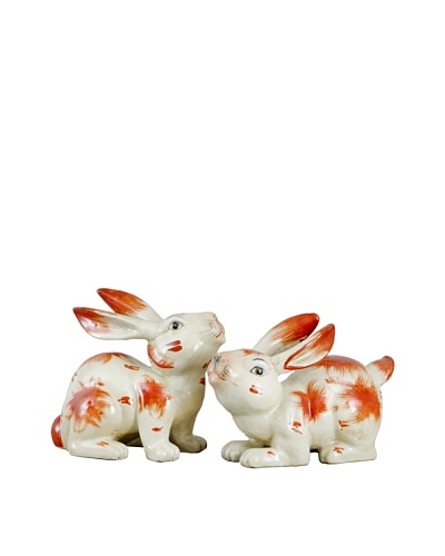 Oriental Danny Set of 2 Porcelain Orange Hares