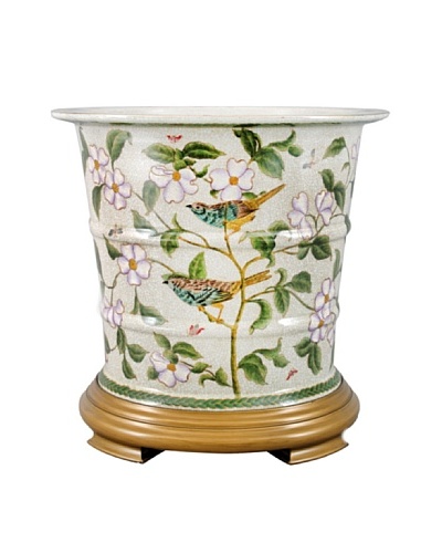Oriental Danny Graslin Porcelain Planter with Wood Base