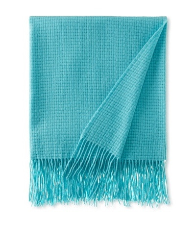 Pür by Pür Cashmere Wool/Cashmere-Blend Basketweave Throw, Turquoise, 50 x 65